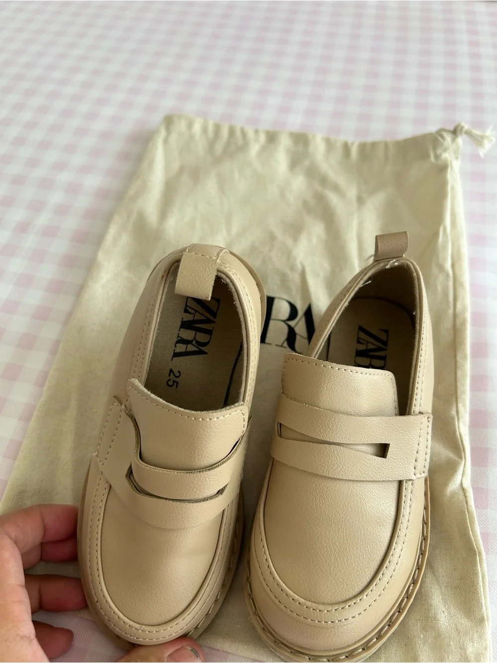 ZARA Kids Cream Leather Slip-On Loafers